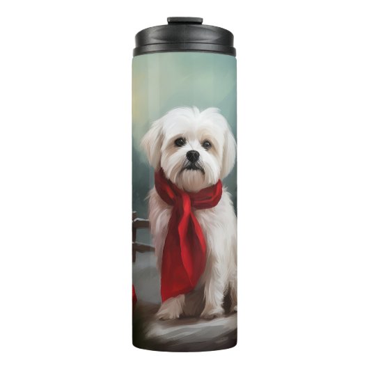 Maltezer hond in sneeuw Kerstmis Thermosbeker (Voorkant)