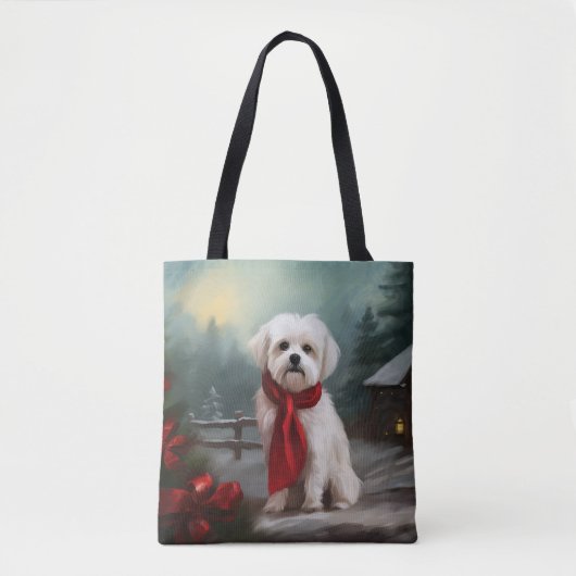 Maltezer Hond in Sneeuw Kerstmis Tote Bag (Voorkant)