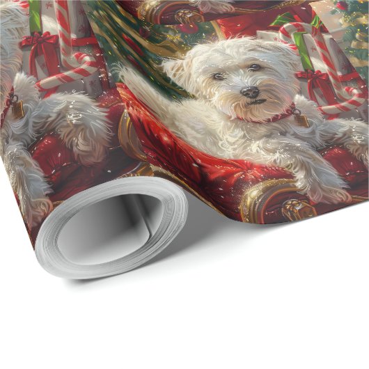 Maltezer Hond Kerst Feestelijk Cadeaupapier (Rol Hoek)