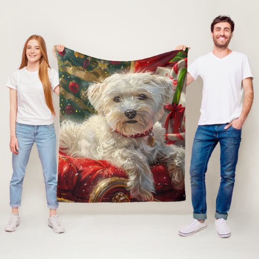 Maltezer Hond Kerst Feestelijk Fleece Deken (In situ)