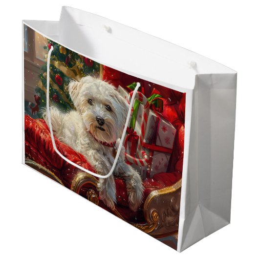 Maltezer Hond Kerst Feestelijk Groot Cadeauzakje (Voorkant Gekanteld)
