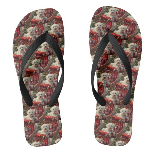 Maltezer Hond Kerst Feestelijk Teenslippers (Voetbed)