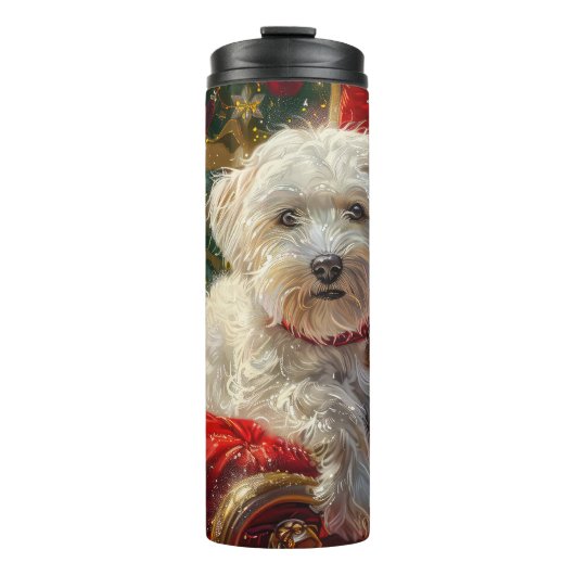 Maltezer Hond Kerst Feestelijk Thermosbeker (Voorkant)