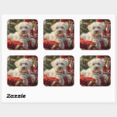 Maltezer Hond Kerst Feestelijk Vierkante Sticker (Vel)