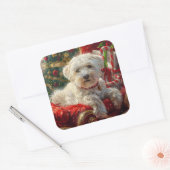 Maltezer Hond Kerst Feestelijk Vierkante Sticker (Envelop)