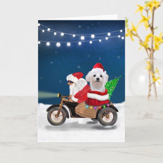 Maltezer hond Kerstman Kaart (Gele Bloem)