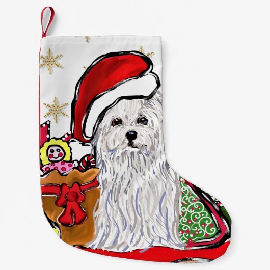 Maltezer hond kleine kerstsok (Voorkant)
