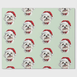 Maltezer hond met kerstmuts cadeaupapier