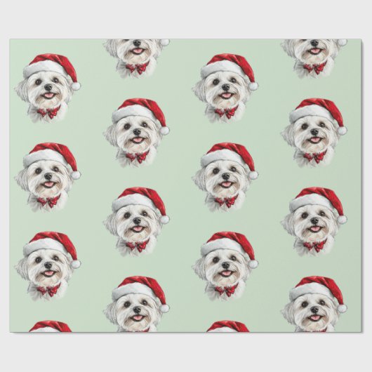 Maltezer hond met kerstmuts cadeaupapier (Vlak)