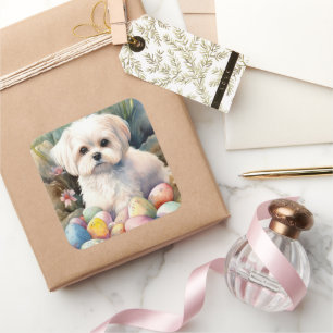 Maltezer hond met Pasen Eieren Vakantie  Vierkante Sticker