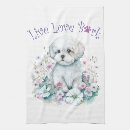 Maltezer Hond Moeder Bloem Theedoek (Verticaal)