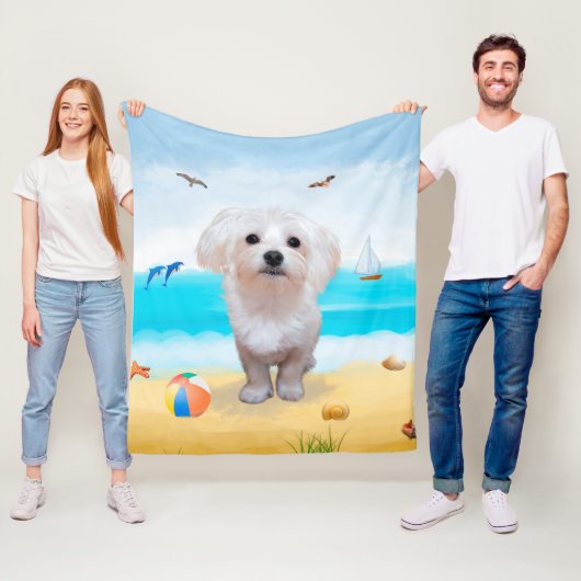 Maltezer hond op het strand fleece deken (In situ)