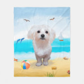 Maltezer hond op het strand fleece deken (Voorkant)