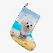 Maltezer hond op het strand  kleine kerstsok (Voorkant (Hangend))