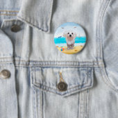 Maltezer hond op het strand ronde button 5,7 cm (In situ)