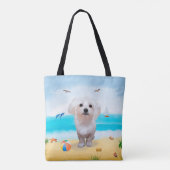Maltezer hond op het strand tote bag (Achterkant)
