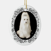 Maltezer Hond op Zwarte Keramisch Ornament (Rechts)