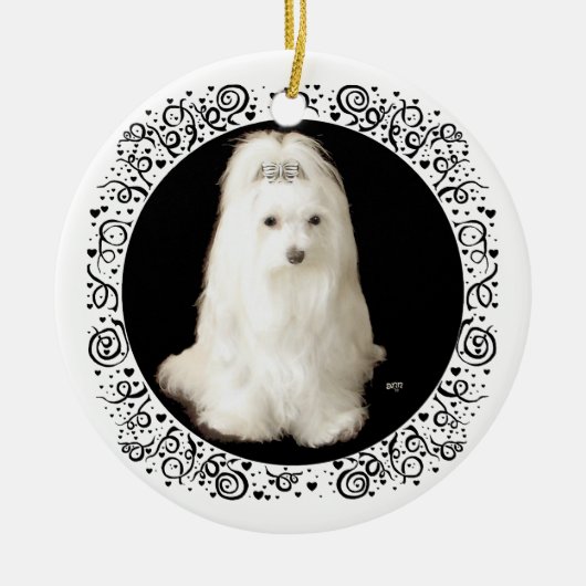 Maltezer Hond op Zwarte Keramisch Ornament (Voorkant)