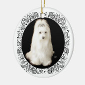 Maltezer Hond op Zwarte Keramisch Ornament (Links)