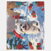 Maltezer hond rent in de sneeuw met kerstmuts fleece deken (Voorkant)