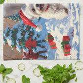 Maltezer hond rent in de sneeuw met kerstmuts theedoek (Gevouwen)