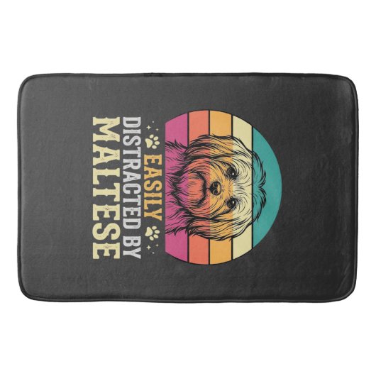 Maltezer Hond Retro Zonsondergang Afleid Badmat (Voorkant)