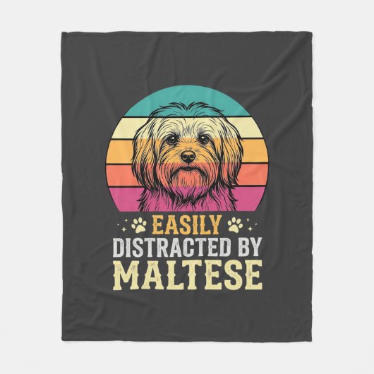 Maltezer Hond Retro Zonsondergang Afleid Fleece Deken (Voorkant)