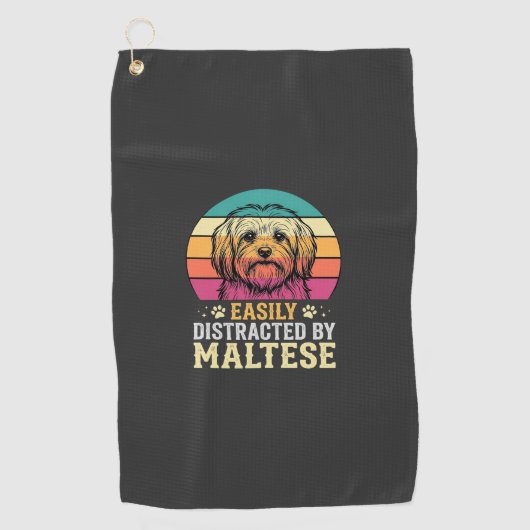 Maltezer Hond Retro Zonsondergang Afleid Golfhanddoek (Voorkant)
