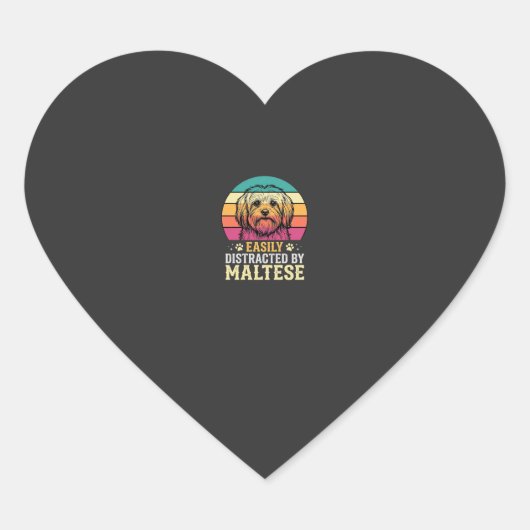 Maltezer Hond Retro Zonsondergang Afleid Hart Sticker (Voorkant)