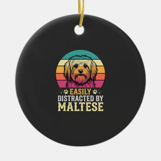 Maltezer Hond Retro Zonsondergang Afleid Keramisch Ornament (Voorkant)