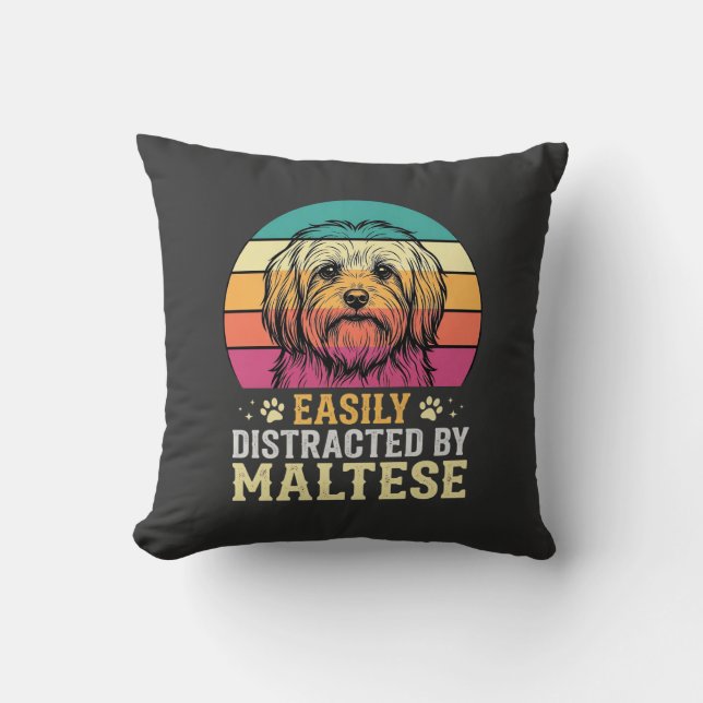 Maltezer Hond Retro Zonsondergang Afleid Kussen (Voorkant)