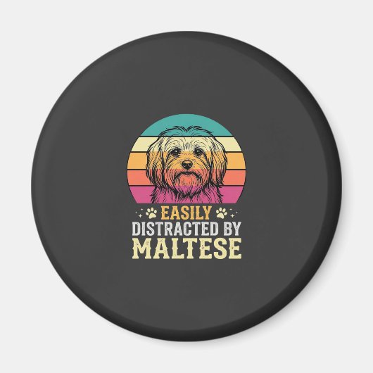 Maltezer Hond Retro Zonsondergang Afleid Magneet (Voorkant)