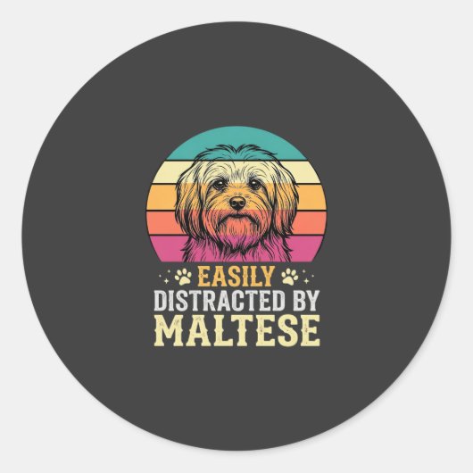 Maltezer Hond Retro Zonsondergang Afleid Ronde Sticker (Voorkant)