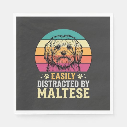 Maltezer Hond Retro Zonsondergang Afleid Servet (Voorkant)
