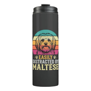 Maltezer Hond Retro Zonsondergang Afleid Thermosbeker