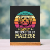 Maltezer Hond Retro Zonsondergang Afleidend Acryl Bord (Neutraal)