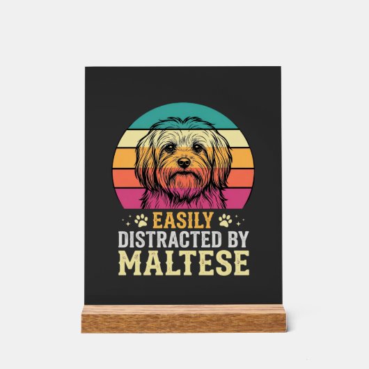 Maltezer Hond Retro Zonsondergang Afleidend Acryl Bord (Voorkant)