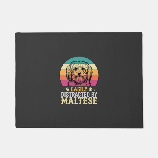 Maltezer Hond Retro Zonsondergang Afleidend Deurmat (Voorkant)