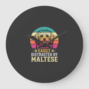 Maltezer Hond Retro Zonsondergang Afleidend Grote Klok