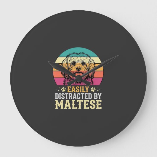 Maltezer Hond Retro Zonsondergang Afleidend Grote Klok (Voorkant)