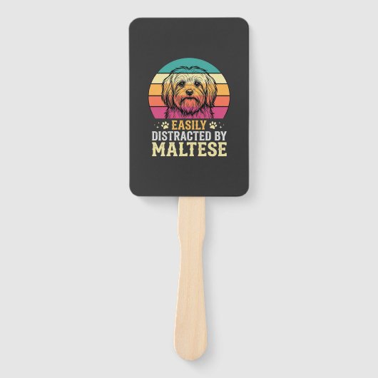 Maltezer Hond Retro Zonsondergang Afleidend Handwaaier (Voorkant)
