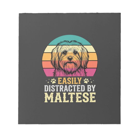 Maltezer Hond Retro Zonsondergang Afleidend Notitieblok (Voorkant)