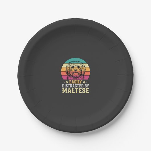 Maltezer Hond Retro Zonsondergang Afleidend Papieren Bordje (Voorkant)