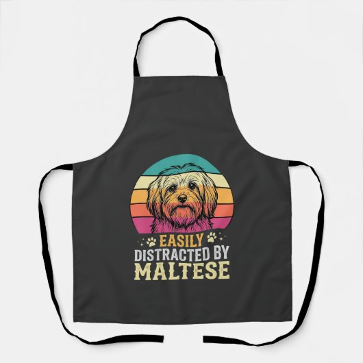 Maltezer Hond Retro Zonsondergang Afleidend Schort (Voorkant)