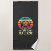 Maltezer Hond Retro Zonsondergang Afleidend Strandlaken (Voorkant)