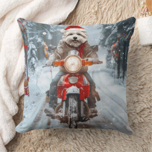 Maltezer hond rijdt op motorfiets kerst kussen