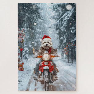 Maltezer Hond Rijdt op Motorfiets Kerstmis Legpuzzel