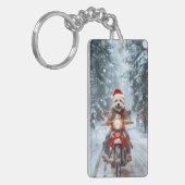 Maltezer Hond Rijdt op Motorfiets Kerstmis Sleutelhanger (Voorkant Links)