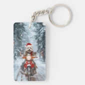Maltezer Hond Rijdt op Motorfiets Kerstmis Sleutelhanger (achterkant)