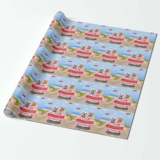 Maltezer hond Valentijnsdag vrachtwagen Cadeaupapier (Uitgerold)